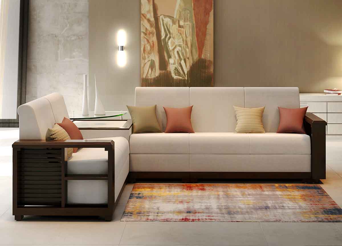 Modern Three-Seater Sofa with Side Table