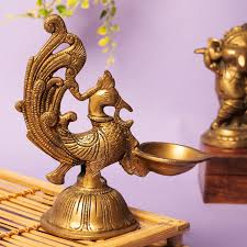 Brass Peacock Oil Lamp